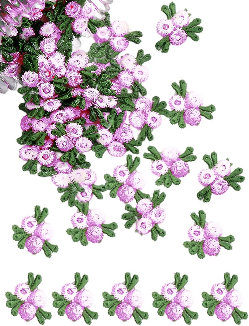 MSCFTFB 140 Pieces Mini Flower Patches for Clothes,Rose Lace Applique,Fabric Embroidery Patches Applique for Dress Jean Hat Backpack Headband Embellishment (Purple) - Image 1